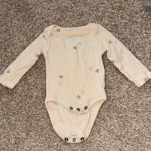 Neutral Ribbed Baby One-Piece Bodysuit with Bird Print